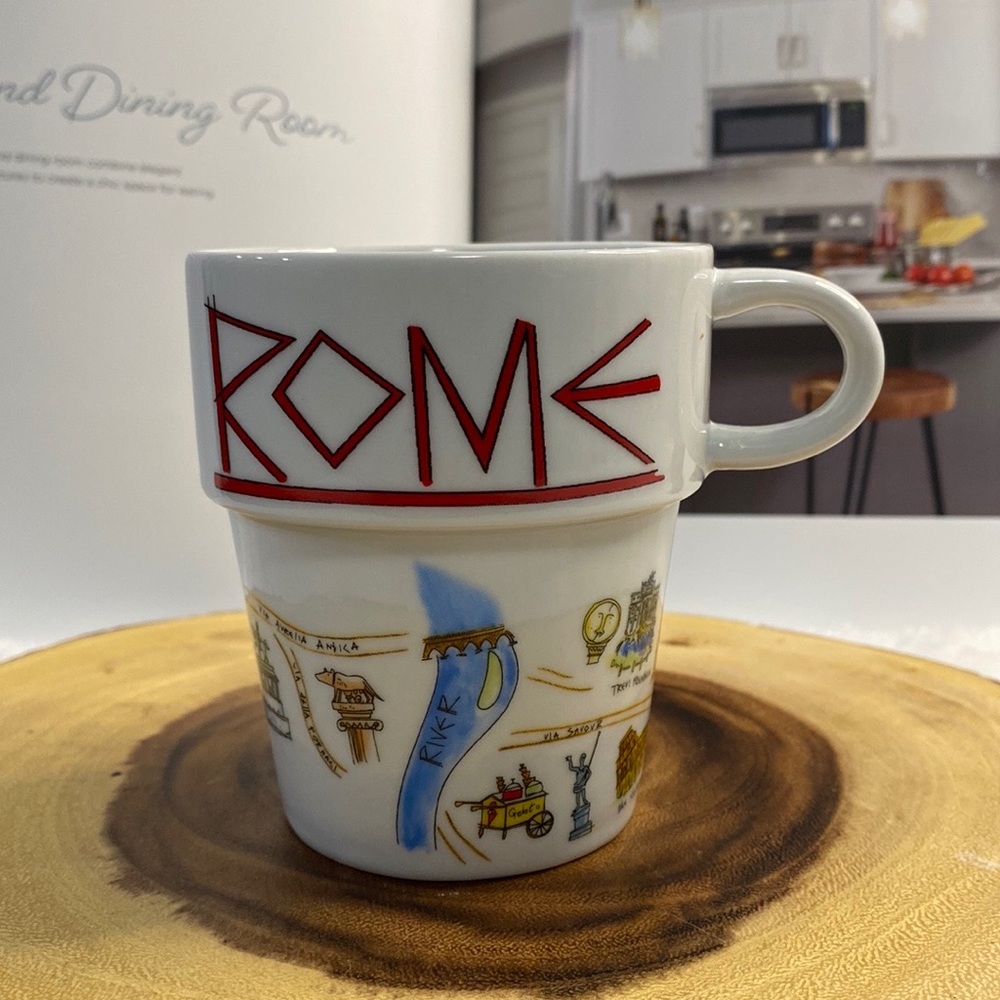 WORLD MARKET Rome 8 oz Coffee Mug Tea Cup with pictures of landmarks EUC